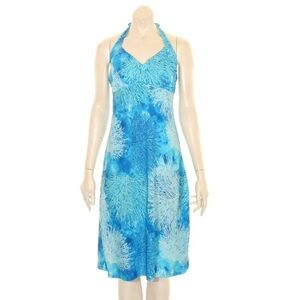 Hilo Hattie New Size S Blue Green Hawaiian Vacation Coral Dress Halter Tie Back